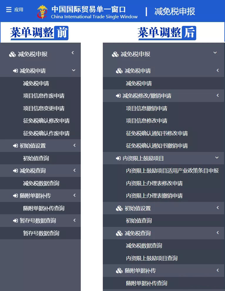 海關(guān)減免稅申報系統(tǒng)更新，期間相關(guān)業(yè)務(wù)將受影響（附調(diào)整對比）.jpg